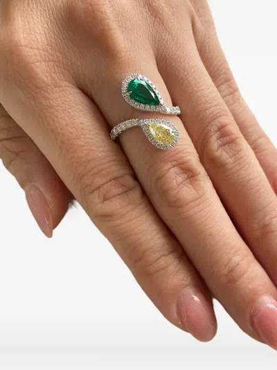 Hyt Jewelry 18k White Gold Emerald And Diamond Ring