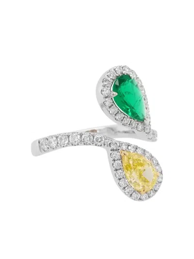 Hyt Jewelry 18k White Gold Emerald And Diamond Ring
