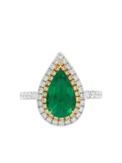 Hyt Jewelry 18k White Gold Pear-emerald And Diamond Ring