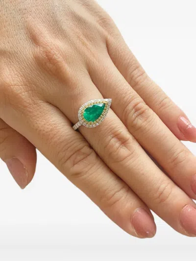Hyt Jewelry 18k White Gold Pear-emerald And Diamond Ring