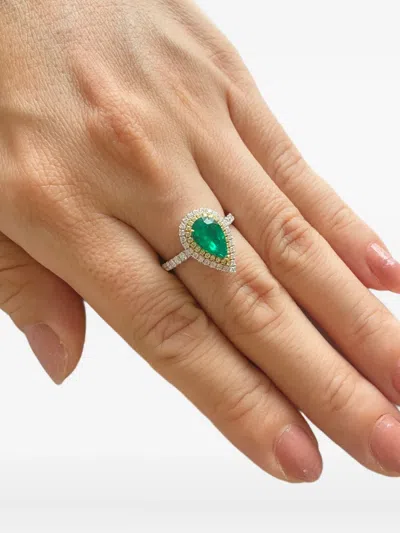 Hyt Jewelry 18k White Gold Pear-emerald And Diamond Ring