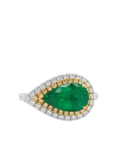 Hyt Jewelry 18k White Gold Pear-emerald And Diamond Ring