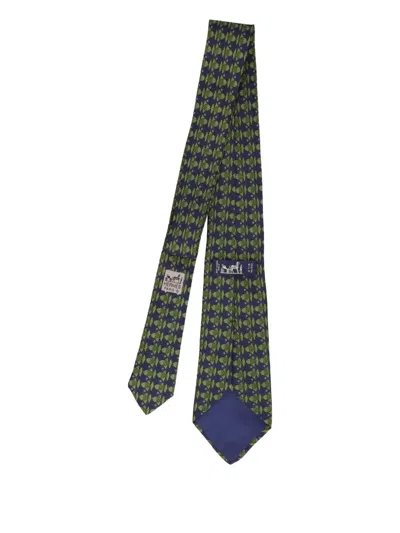 Pre-owned Hermes Fish-print Silk Tie In Blue