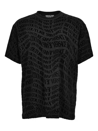 Versace Jeans Couture T-shirt With A Monogram And A Velvety Finish In Black