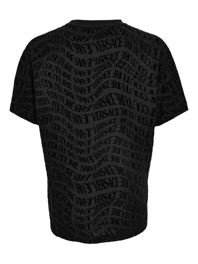 Versace Jeans Couture T-shirt With A Monogram And A Velvety Finish In Black