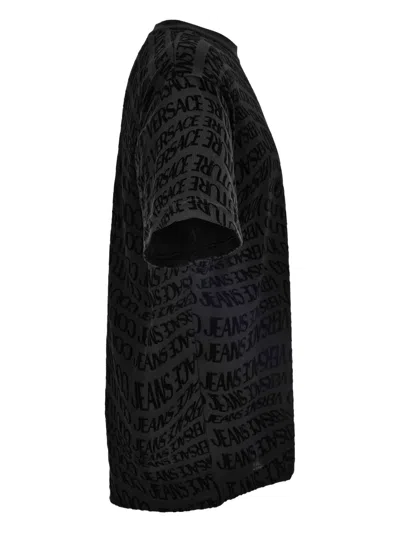 Versace Jeans Couture T-shirt With A Monogram And A Velvety Finish In Black