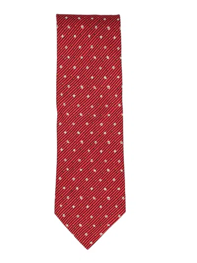 Pre-owned Hermes Striped Silk Tie In Red