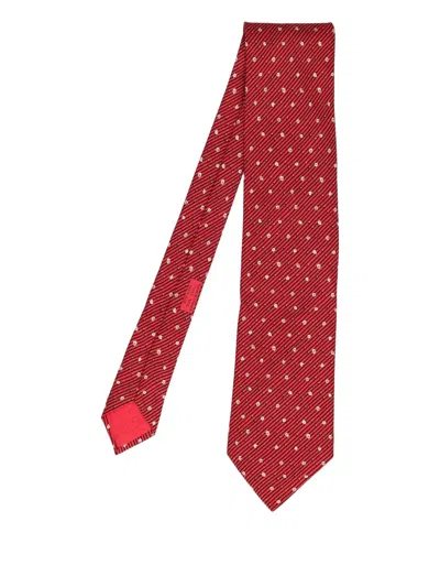 Pre-owned Hermes Striped Silk Tie In Red