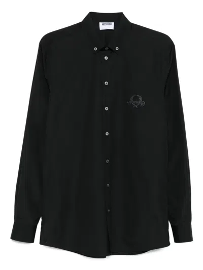 Moschino Cotton Shirt Button-down Collar Short Sleeves In Black