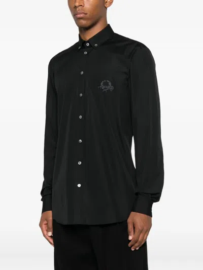 Moschino Cotton Shirt Button-down Collar Short Sleeves In Black