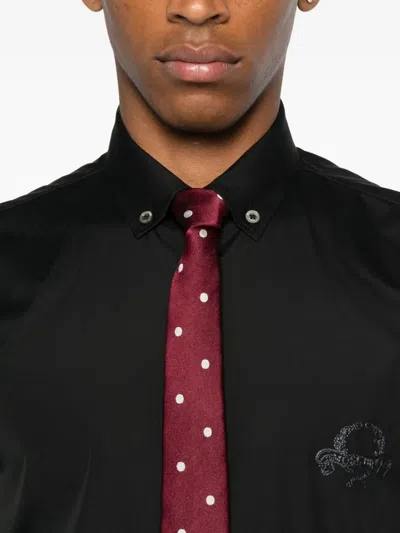 Moschino Cotton Shirt Button-down Collar Short Sleeves In Black