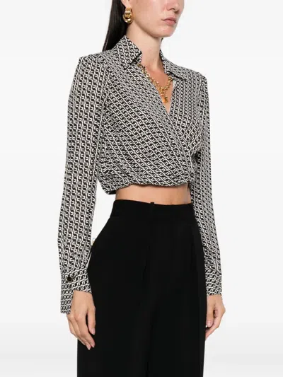 Elisabetta Franchi Geometric-print Wrap Top In Gray