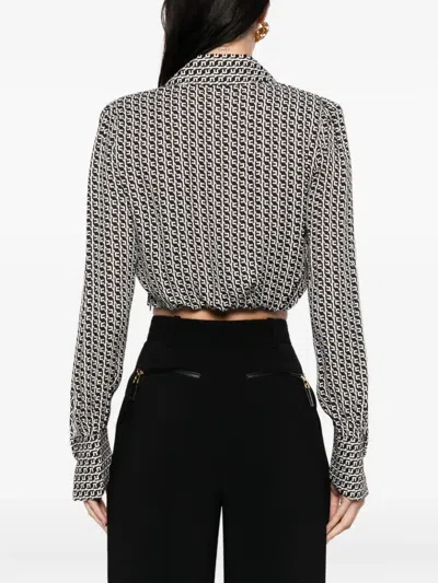 Elisabetta Franchi Geometric-print Wrap Top In Gray