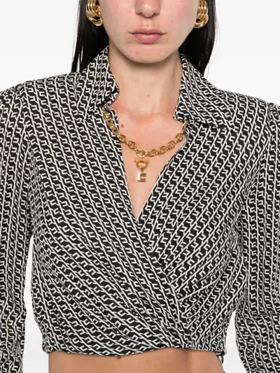 Elisabetta Franchi Geometric-print Wrap Top In Gray