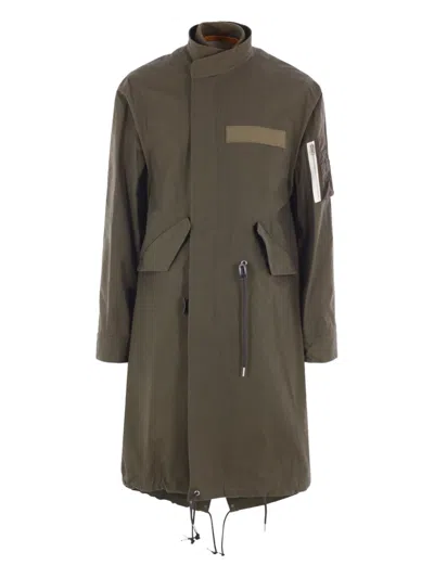 Sacai Patch-pocket Drawstring Coat In Green