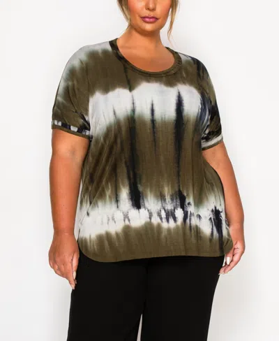 Coin 1804 Plus Size Hand Tie Dye Double Binding Neck And Dolman Sleeve Top In Green