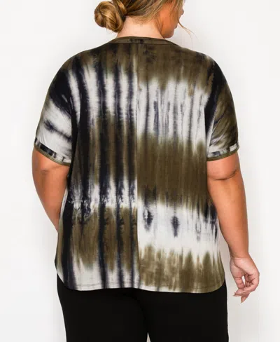 Coin 1804 Plus Size Hand Tie Dye Double Binding Neck And Dolman Sleeve Top In Green