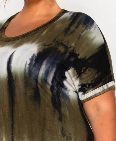 Coin 1804 Plus Size Hand Tie Dye Double Binding Neck And Dolman Sleeve Top In Green