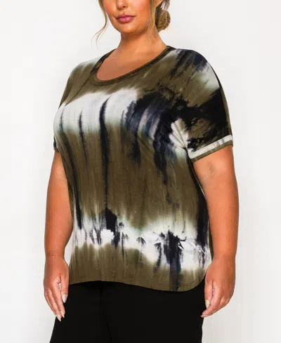 Coin 1804 Plus Size Hand Tie Dye Double Binding Neck And Dolman Sleeve Top In Green