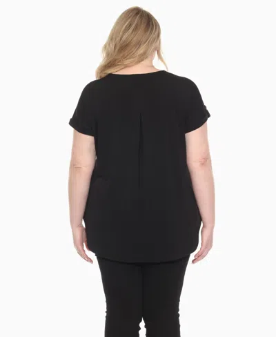 White Mark Plus Size Folded Short Sleeve Solid Top In Black