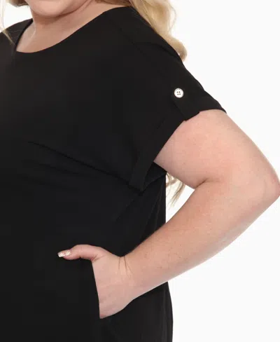 White Mark Plus Size Folded Short Sleeve Solid Top In Black