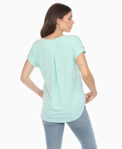 White Mark Plus Size Folded Short Sleeve Solid Top In Blue