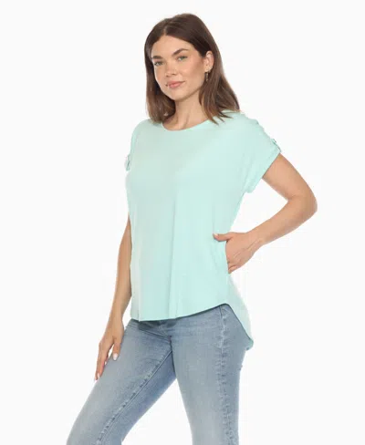 White Mark Plus Size Folded Short Sleeve Solid Top In Blue