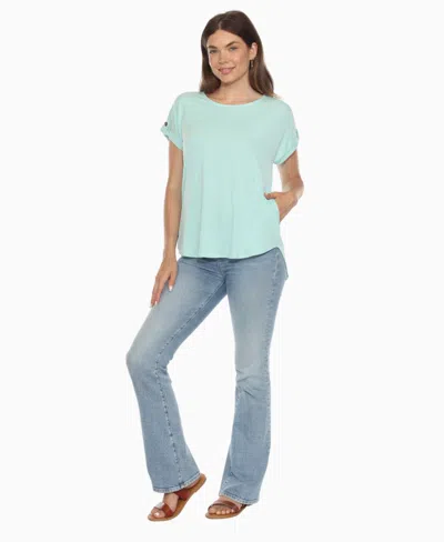 White Mark Plus Size Folded Short Sleeve Solid Top In Blue