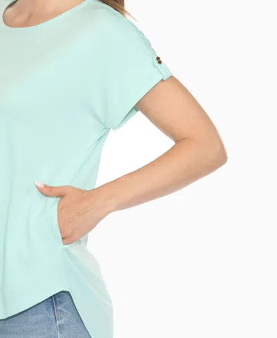 White Mark Plus Size Folded Short Sleeve Solid Top In Blue