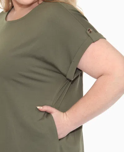 White Mark Plus Size Folded Short Sleeve Solid Top In Green