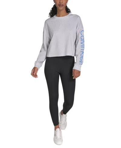 Calvin Klein Performance Women's Logo Cropped Long-sleeve In Blue