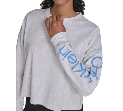 Calvin Klein Performance Women's Logo Cropped Long-sleeve In Blue