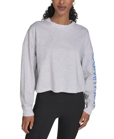 Calvin Klein Performance Women's Logo Cropped Long-sleeve In Blue