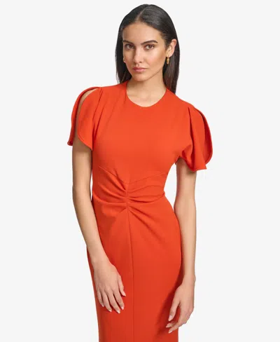 Calvin Klein Ruched Front Sheath Dress In Brown