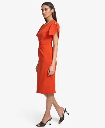 Calvin Klein Ruched Front Sheath Dress In Brown