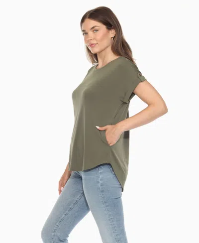 White Mark Plus Size Folded Short Sleeve Solid Top