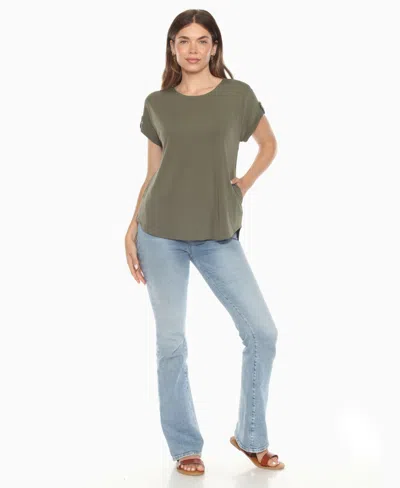 White Mark Plus Size Folded Short Sleeve Solid Top