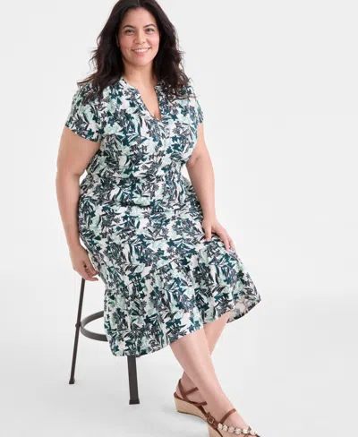 Style & Co . Plus Size Textured Printed V-neck Midi Dress, Exclusively At Macy's