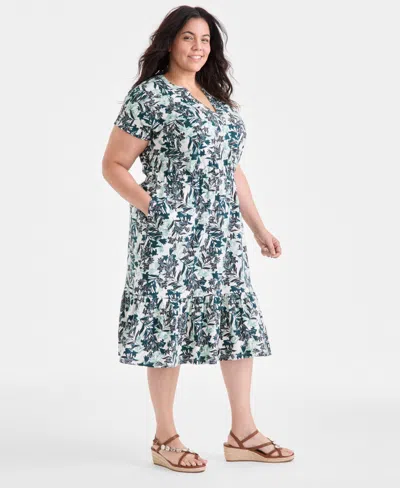 Style & Co . Plus Size Textured Printed V-neck Midi Dress, Exclusively At Macy's