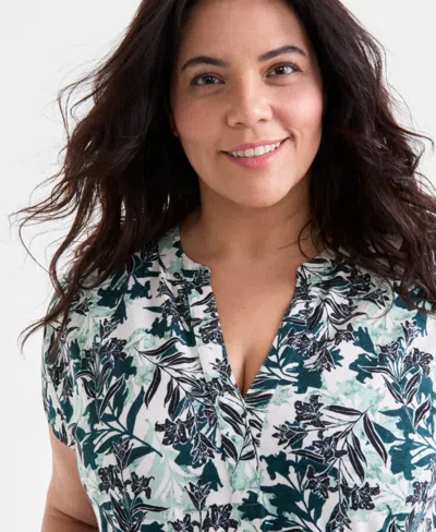 Style & Co . Plus Size Textured Printed V-neck Midi Dress, Exclusively At Macy's