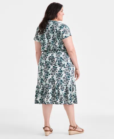Style & Co . Plus Size Textured Printed V-neck Midi Dress, Exclusively At Macy's
