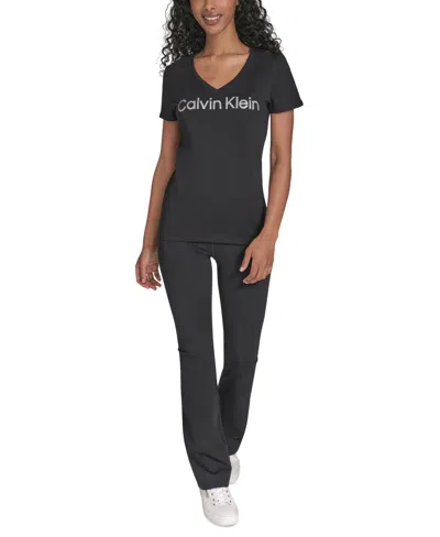 Calvin Klein Performance Women's Glitter Logo V-neck T-shirt