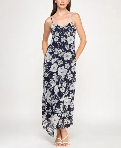 Row A Juniors' Printed V-neck Sleeveless Maxi Dress In Blue