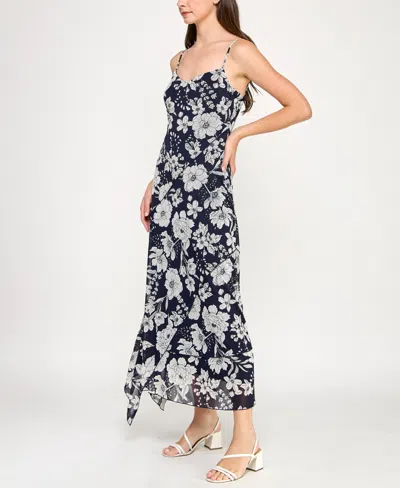 Row A Juniors' Printed V-neck Sleeveless Maxi Dress In Blue