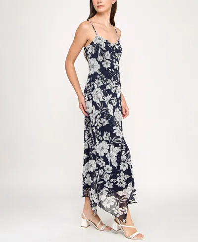 Row A Juniors' Printed V-neck Sleeveless Maxi Dress In Blue
