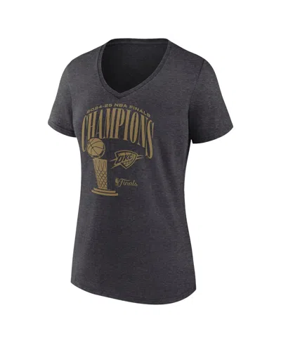 Fanatics Women's Heather Charcoal Oklahoma City Thunder 2025 Nba Finals Champions Double Dribble V-neck T-shi In Black