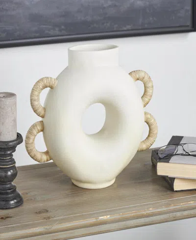 Rosemary Lane Resin 13" Contemporary Vase With Woven Inspired Arched Handles