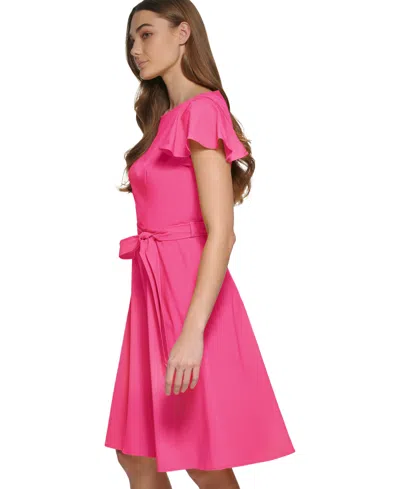 Calvin Klein Women's Flutter-sleeve Tie-waist Dress In Pink