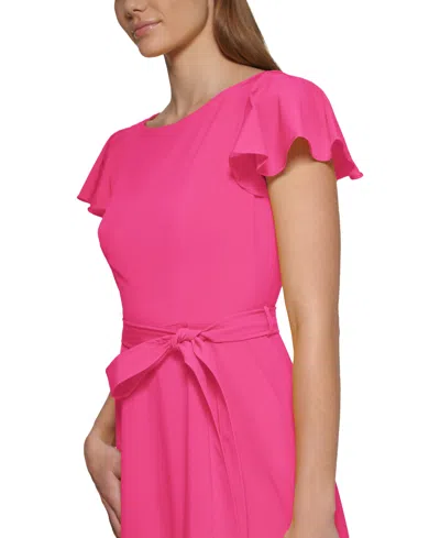 Calvin Klein Women's Flutter-sleeve Tie-waist Dress In Pink
