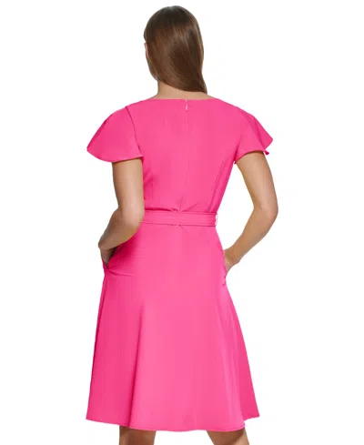 Calvin Klein Women's Flutter-sleeve Tie-waist Dress In Pink